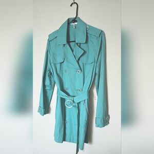Metro 7 Teal Cotton Trench Coat with Belt Sz L
